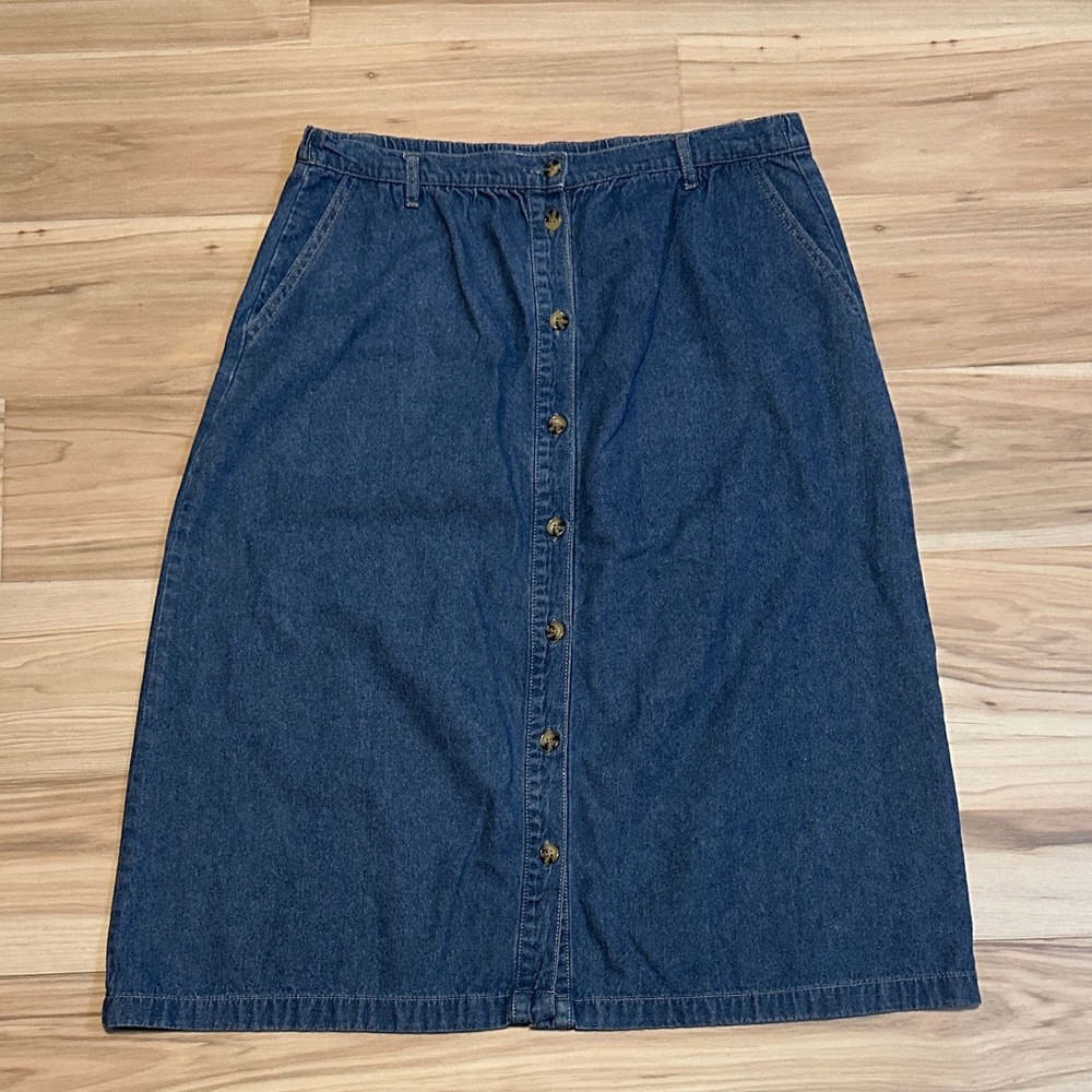 Vintage Denim Blue Button-Down Y2K Midi Skirt PL